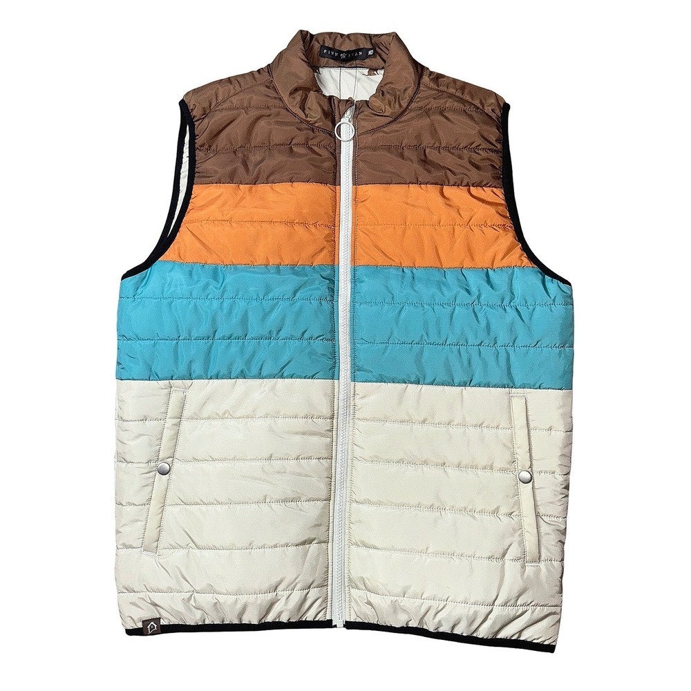 Finn Ryan Mens Color Block Puffer Vest Brown Teal Bank of England MD NEW